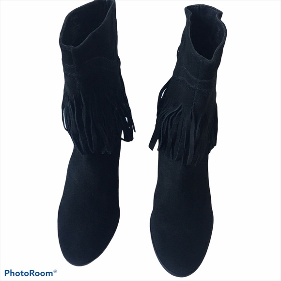 STEVEN Eragon Black Suede Wedge Fringe Boots Size 9 NWT - Picture 5 of 14